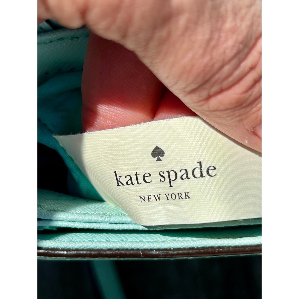 Kate Spade Mint Green Saffiano Leather Crossbody Bag Gold Logo Purse - Picture 7 of 10